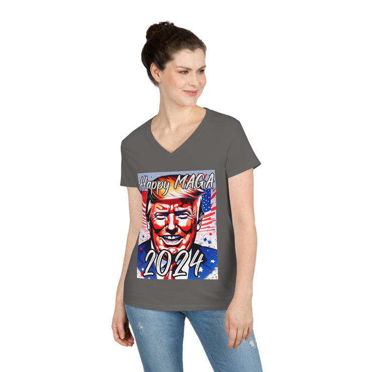 Happy MAGA 2024 Flag blue V-neck Women&