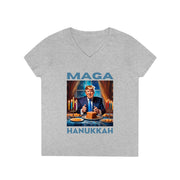 MAGA Hanukkah soft blue V-neck Women's tee