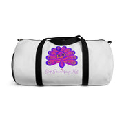 Stop peacocking me purple/white duffel bag