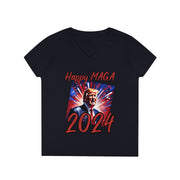 Happy MAGA 2024 Red V-neck Women's tee