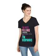 I'm not yelling volume is up and I'm hispanic Ladies' V-Neck T-Shirt