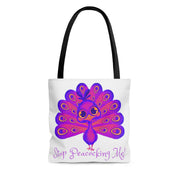 Stop Peacocking Me purple white Tote Bag