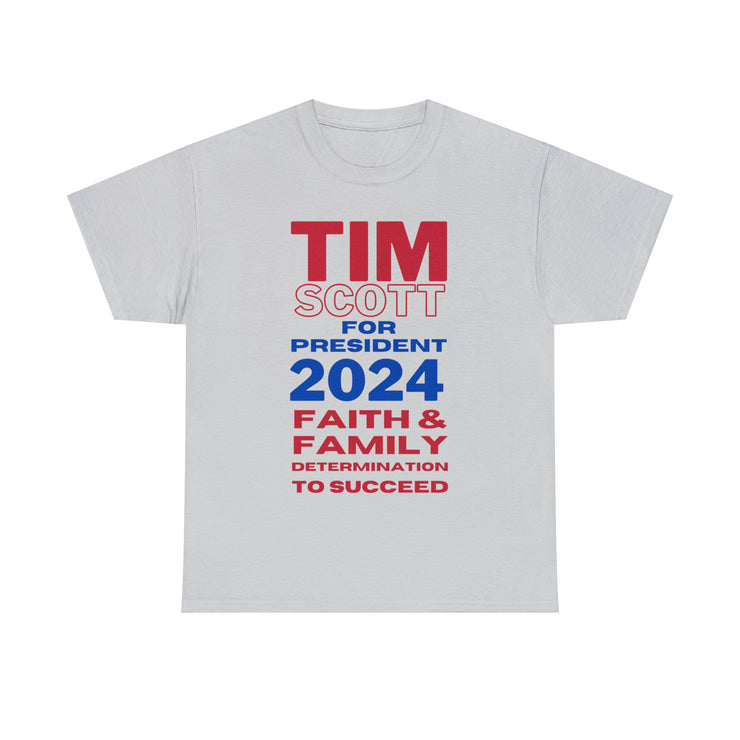 Tim Scott for President 2024   Faith & FamilyUnisex Heavy Cotton Tee