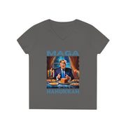 MAGA Hanukkah soft blue V-neck Women's tee