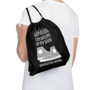 Homeless try walking in my shoes seeking work Outdoor Drawstring Bag black