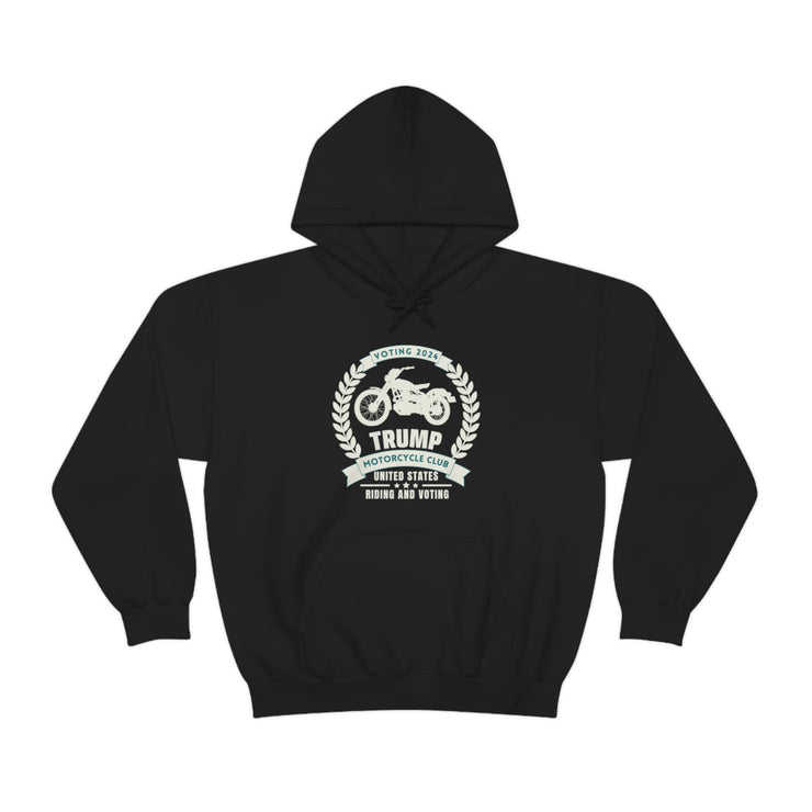 Trump Motorcycle club riding and voting in 2024 unisex Blend™ Hooded Sweatshirt