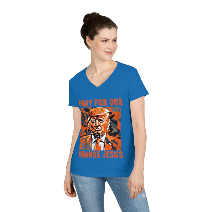 Pray for our Orange Jesus V-neck Women&