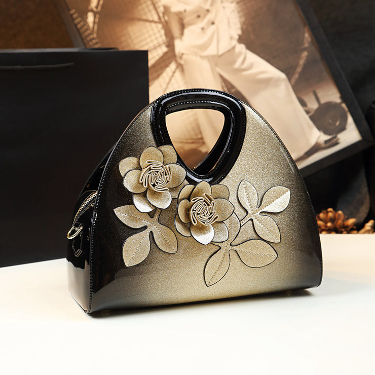 Personalized Flower Dumping Niche Handbag Versatile Patent Leather Messenger Bag