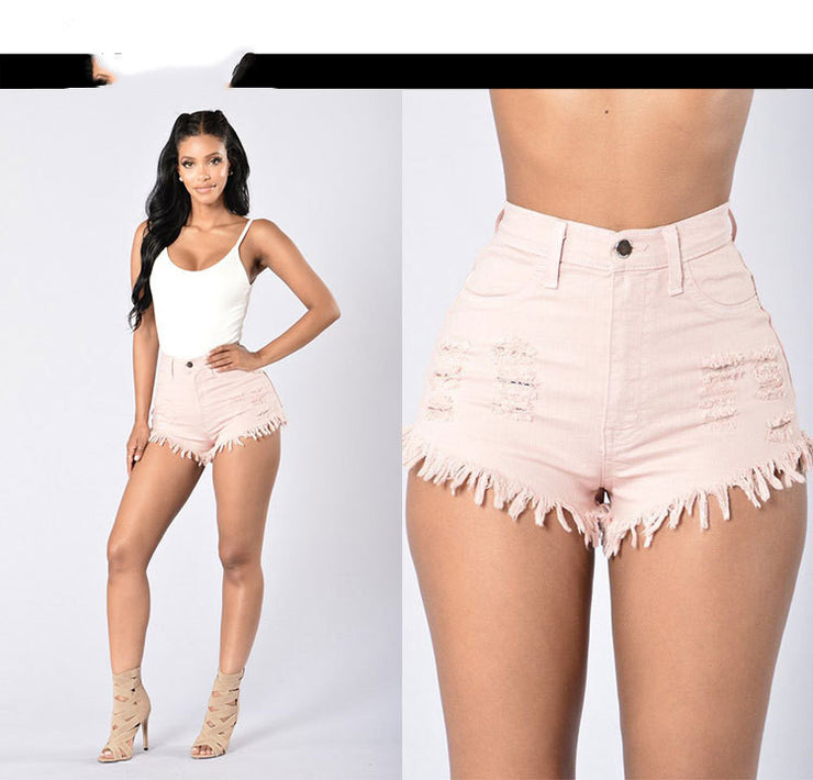 Stretch Sexy Frayed Denim Shorts Women&