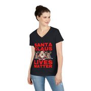 Santa Claus Lives Matter Christmas Red ladies' V-Neck T-Shirt