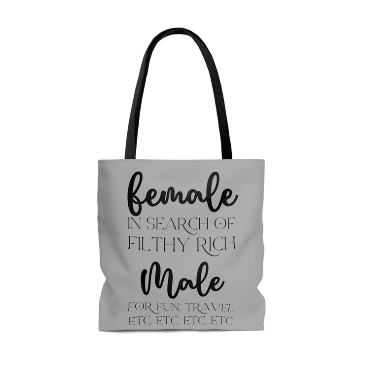 Female in search of filthy rich Male Tote Bag (AOP)