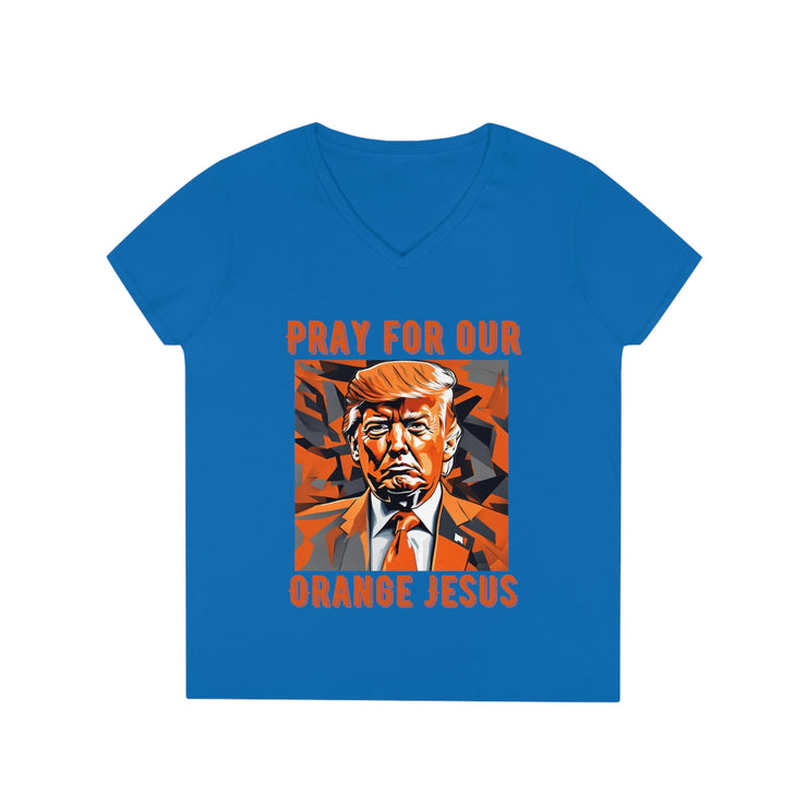 Pray for our Orange Jesus V-neck Women&