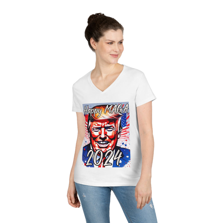 Happy MAGA 2024 Flag blue V-neck Women&