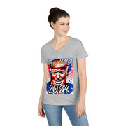 Happy MAGA 2024 Flag blue V-neck Women's tee