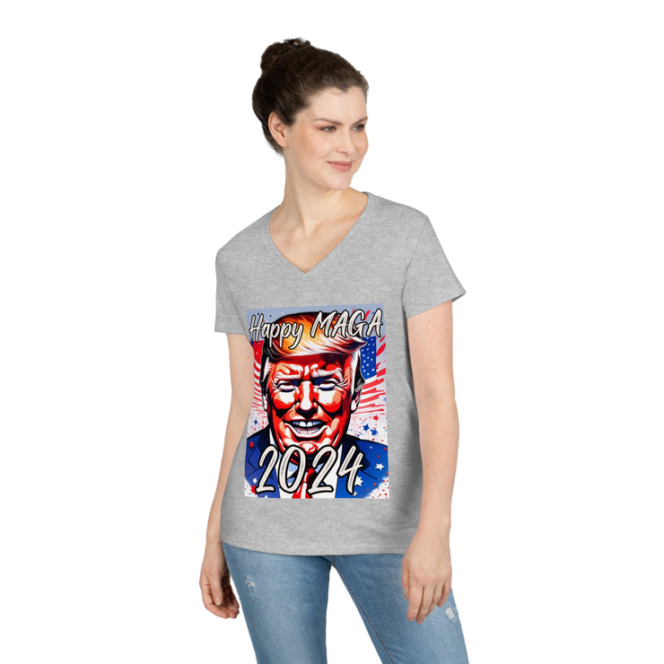 Happy MAGA 2024 Flag blue V-neck Women&