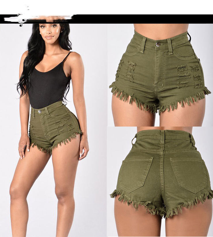 Stretch Sexy Frayed Denim Shorts Women&