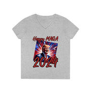 Happy MAGA 2024 Red V-neck Women's tee