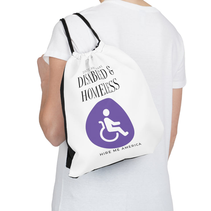 Disabled & Homeless donate and share Outdoor Drawstring Bag white