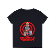 American Tourist Female worth one billion dollars ladies' V-Neck T-Shirt