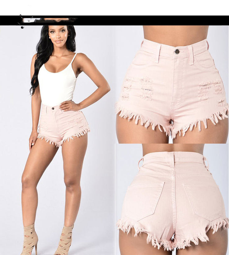 Stretch Sexy Frayed Denim Shorts Women&