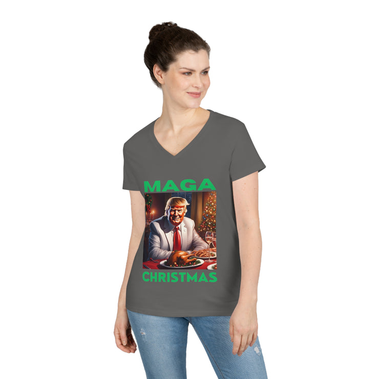 MAGA Christmas green V-neck Women&