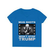 MUG SHOTS won't stop Trump ladies' V-Neck T-Shirt