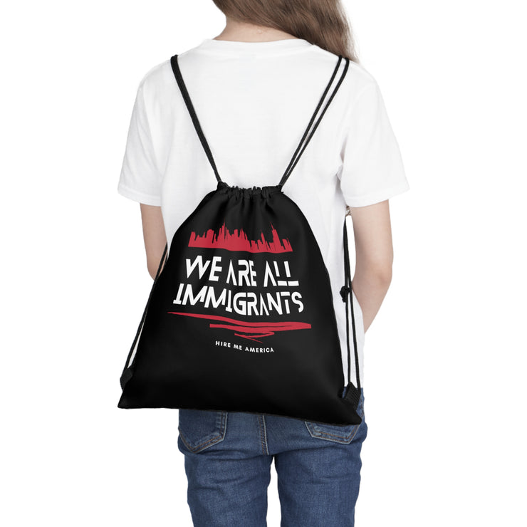 We are all immigrants Outdoor Drawstring Bag black