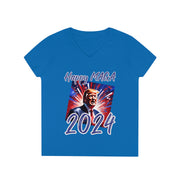 Happy MAGA 2024 Blue V-neck Women's Tee