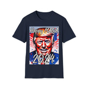 Happy MAGA 2024 Flag blue Soft style T-Shirt unisex