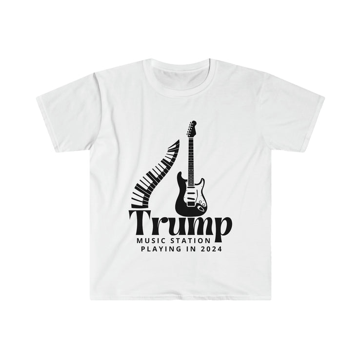 Trump Music Station Playing in 2024 Unisex Softstyle T-Shirt