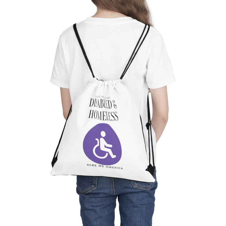 Disabled & Homeless donate and share Outdoor Drawstring Bag white