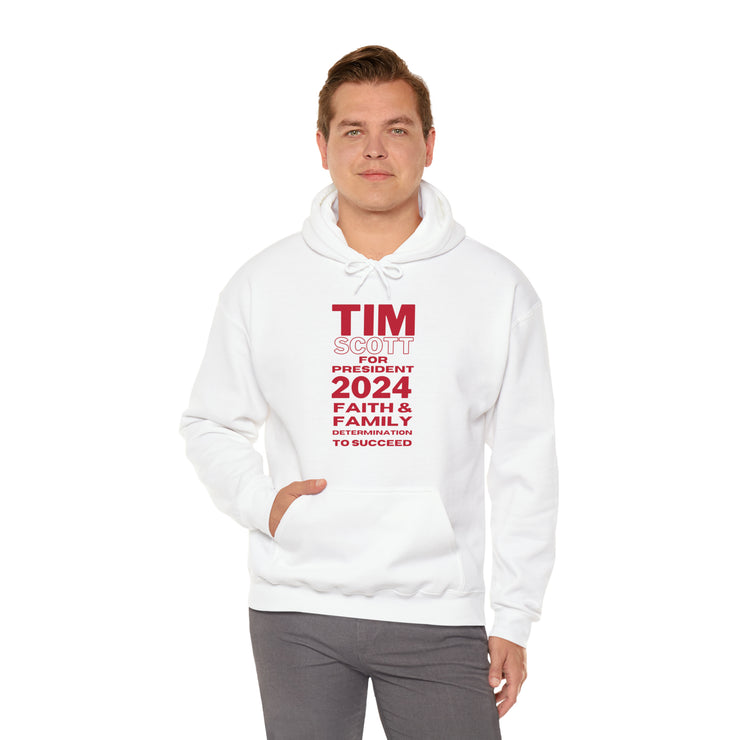 Tim Scott for President 2024 Faith & FamilyDetermination to succeed   unisex Heavy Blend™ Hooded Sweatshirt