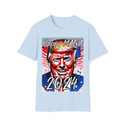 Happy MAGA 2024 Flag blue Soft style T-Shirt unisex