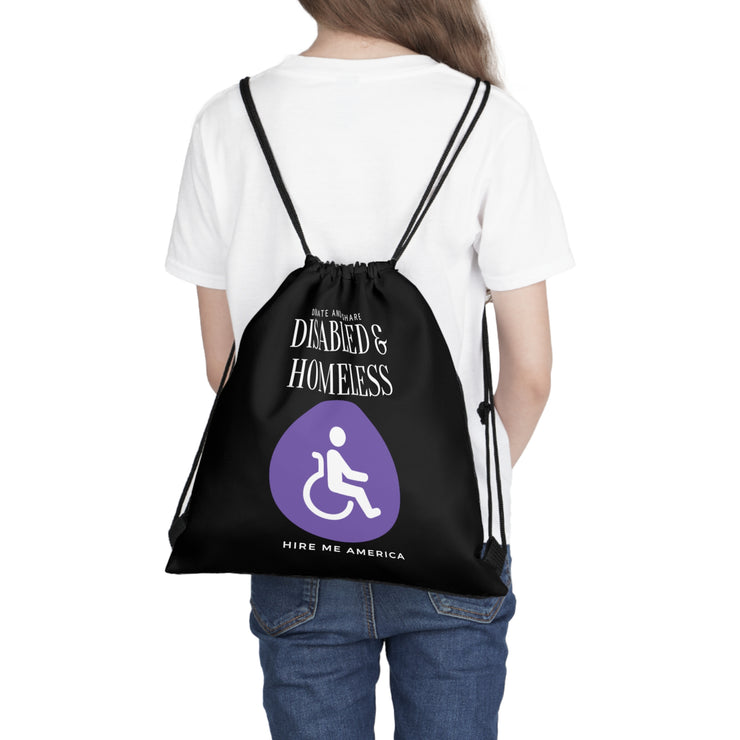 Disabled & Homeless donate and share Outdoor Drawstring Bag black