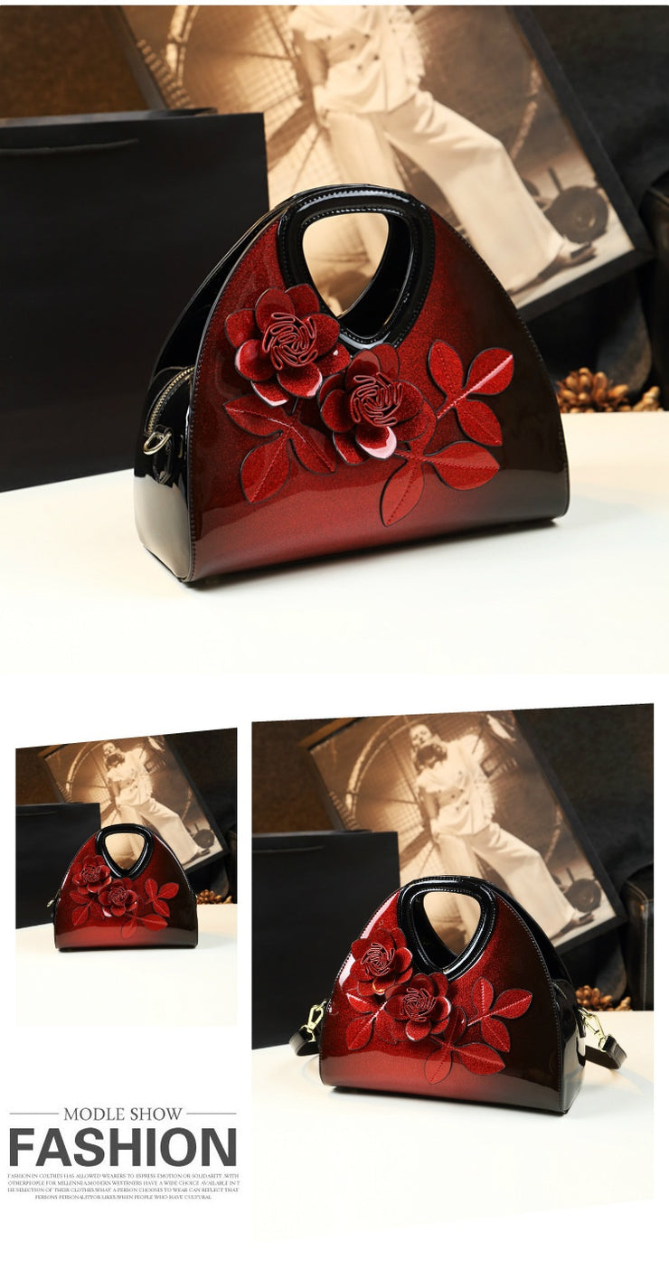 Personalized Flower Dumping Niche Handbag Versatile Patent Leather Messenger Bag