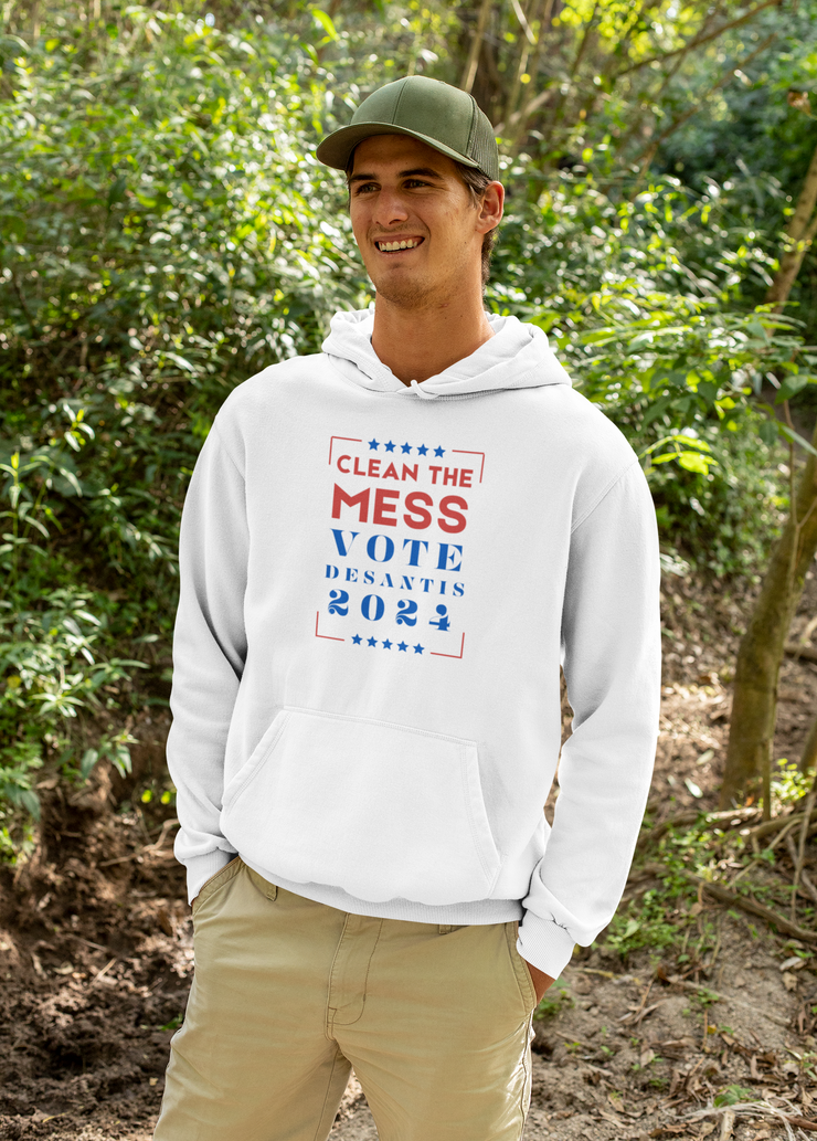 Clean the mess Vote DeSantis 2024 unisex Heavy Blend™ Hooded Sweatshirt