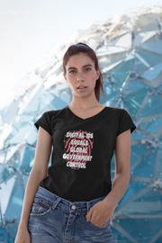 Digital IDs equals Global Government Control  ladies' V-Neck T-Shirt