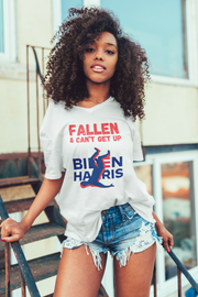 Fallen & Can't get up Biden ladies' V-Neck T-Shirt