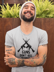 Guns don't kill people, people do!  Unisex Softstyle T-Shirt