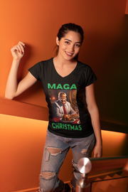 MAGA Christmas green V-neck Women's tee