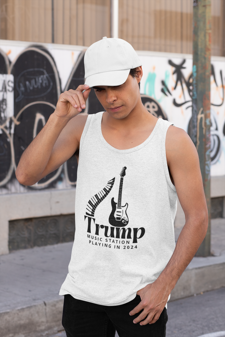 Trump Music Station playing in 2024 unisex Jersey Tank