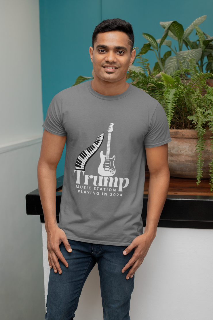 Trump Music Station Playing in 2024 Unisex Softstyle T-Shirt