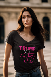 Copy of Trump for 47 hot pink ladies' V-Neck T-Shirt