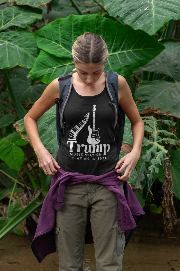 Trump Music Station playing in 2024 unisex Jersey Tank