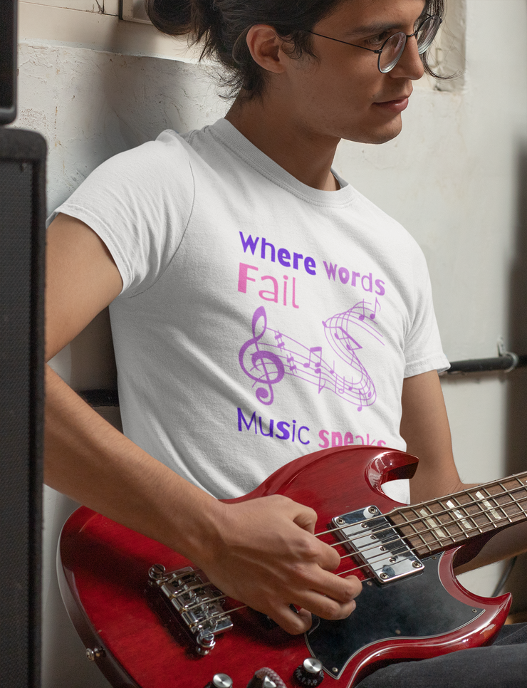 Where words fail, Music speaks unisex Softstyle T-Shirt