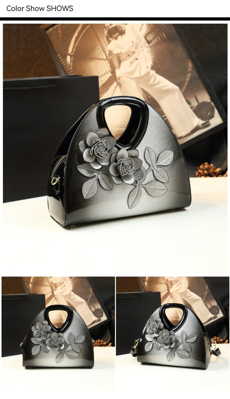 Personalized Flower Dumping Niche Handbag Versatile Patent Leather Messenger Bag