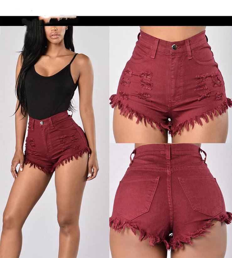 Stretch Sexy Frayed Denim Shorts Women&