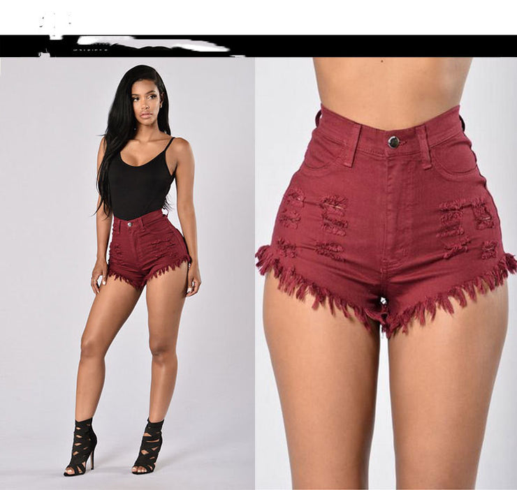 Stretch Sexy Frayed Denim Shorts Women&