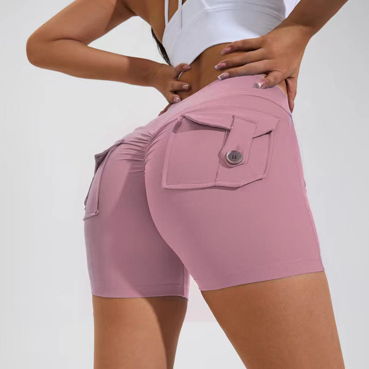 High Waist Hip Lifting Shorts With Pockets Quick Dry Yoga Fitness Sports Pants Summer Women Clothes