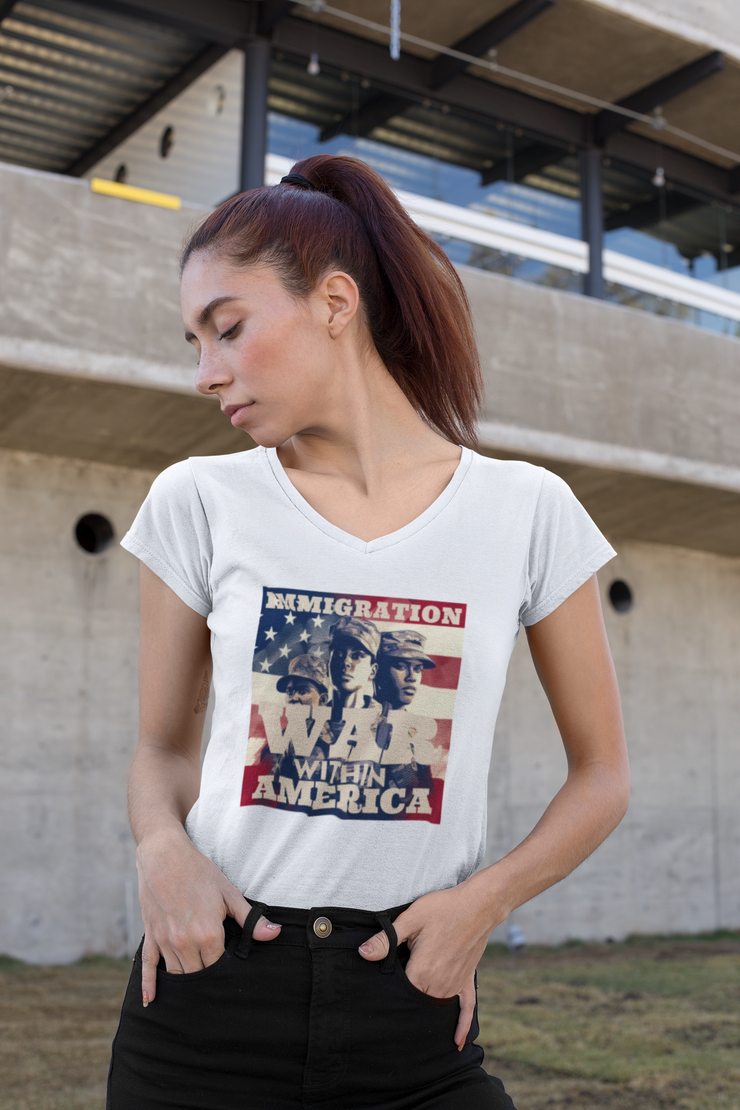 Immigration War within America V-Neck T-Shirt